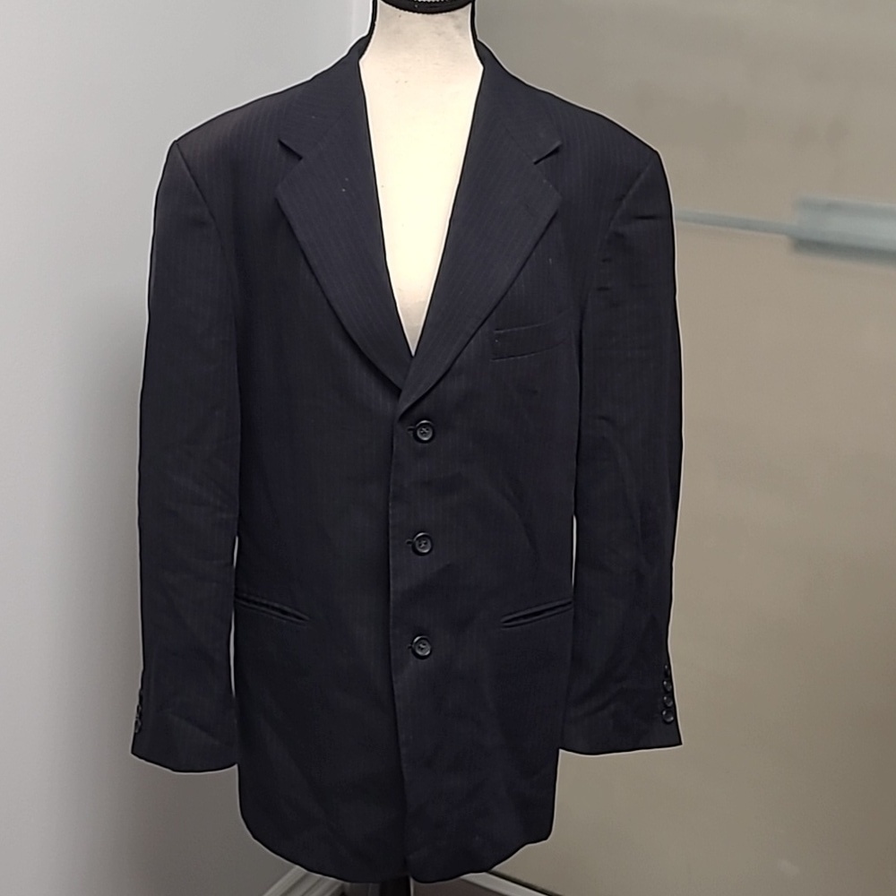 Oscar Jacobson Size 50R Dark Navy Pinstripe Wool Suit Jacket